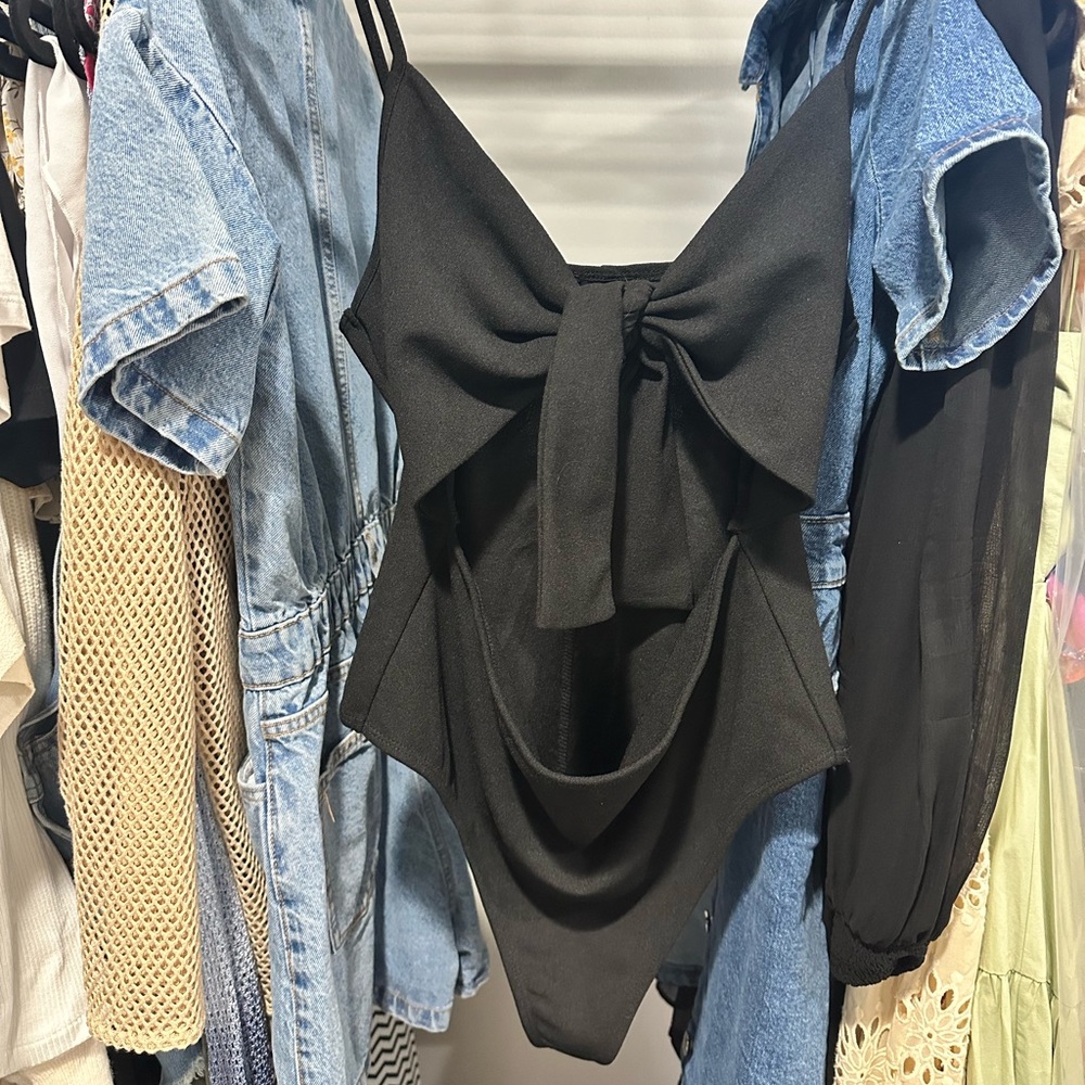 NUDE Black Bow Detail Bodysuit